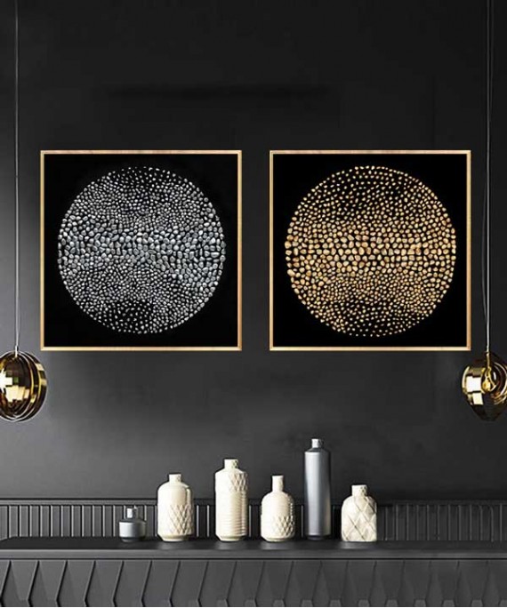Gold Frame 60*60 Cm 3D Effect Crytsall Porsalein Painting Black